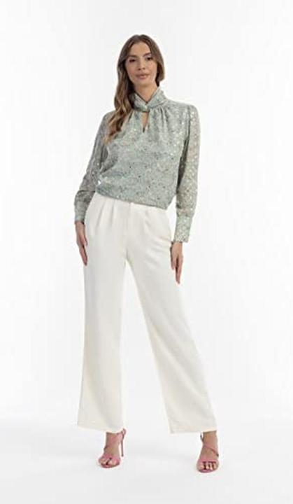 Actual product image Nelice Women's Blouse with Allover Floral Print, Gold Dots, Draped Stand Collar and Cut-Out (XL)