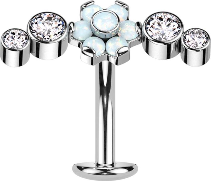 Actual product image Star Piercing Threadless Labret-Stab Banane silber Blume Opale weiss gefasst vier Kristalle (without brass, Titanium)