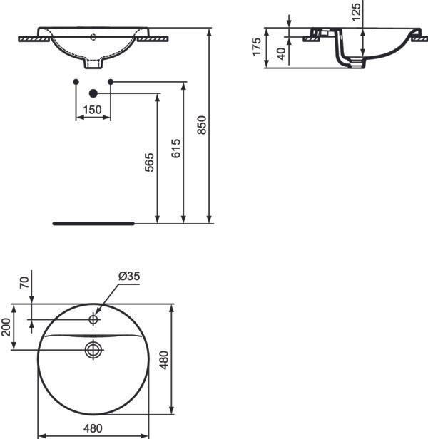 Actual product image Ideal Standard Fitted washbasin Connect 48 cm white E504201 (480 mm, 480 mm)