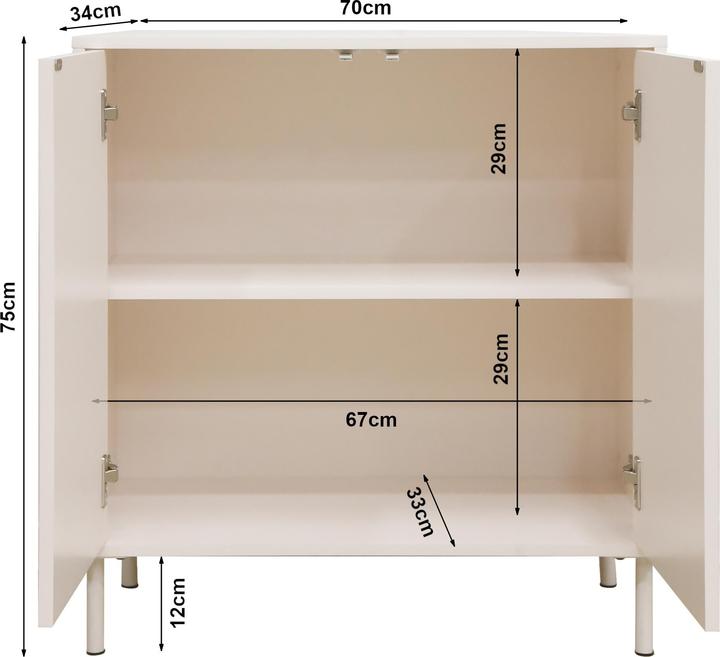 Produktbild En.Casa Sideboard Holea mit 2 Türen 75x70x34 cm Beige