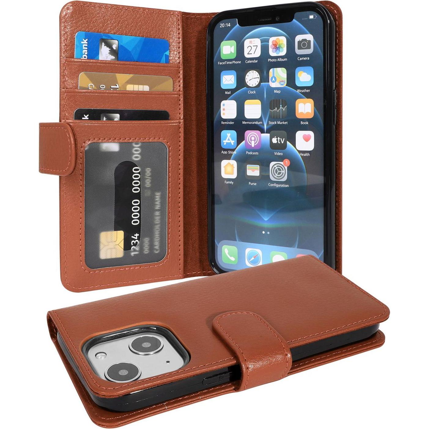 Cadorabo 3 Kartenfächer Hülle (Apple iPhone 13 mini), Smartphone Hülle, Braun