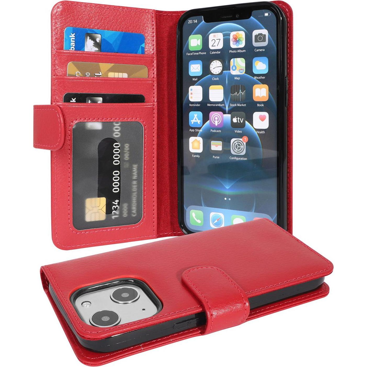 Cadorabo 3 Kartenfächer Hülle (Apple iPhone 13 mini), Smartphone Hülle, Rot