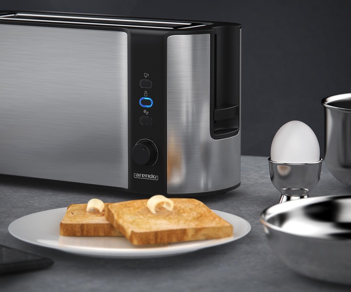 Produktbild Arendo Toaster Edelstahl Langschlitz 2 Scheiben, Doppelwand, Brötchenaufsatz, Display mit Restzeitanzeige