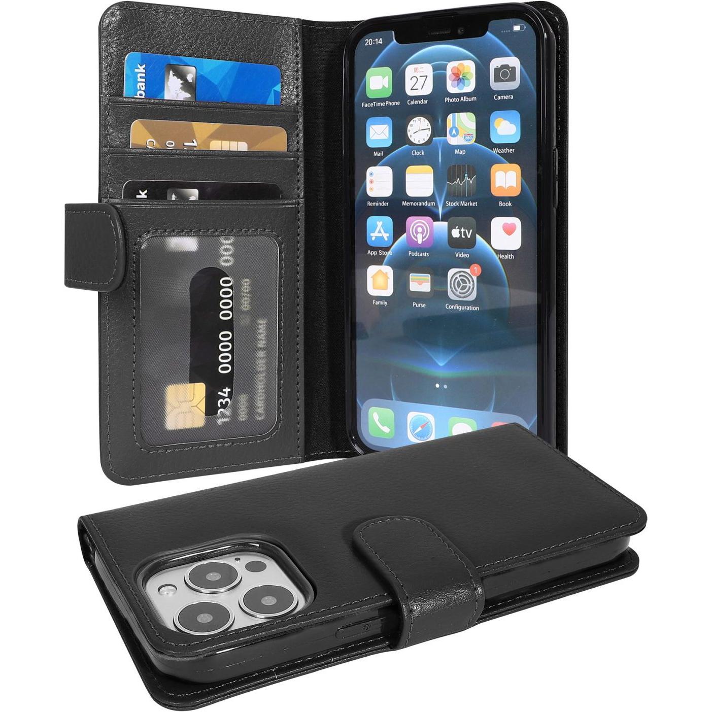 Cadorabo 3 Kartenfächer Hülle (Apple iPhone 13 Pro), Smartphone Hülle, Schwarz