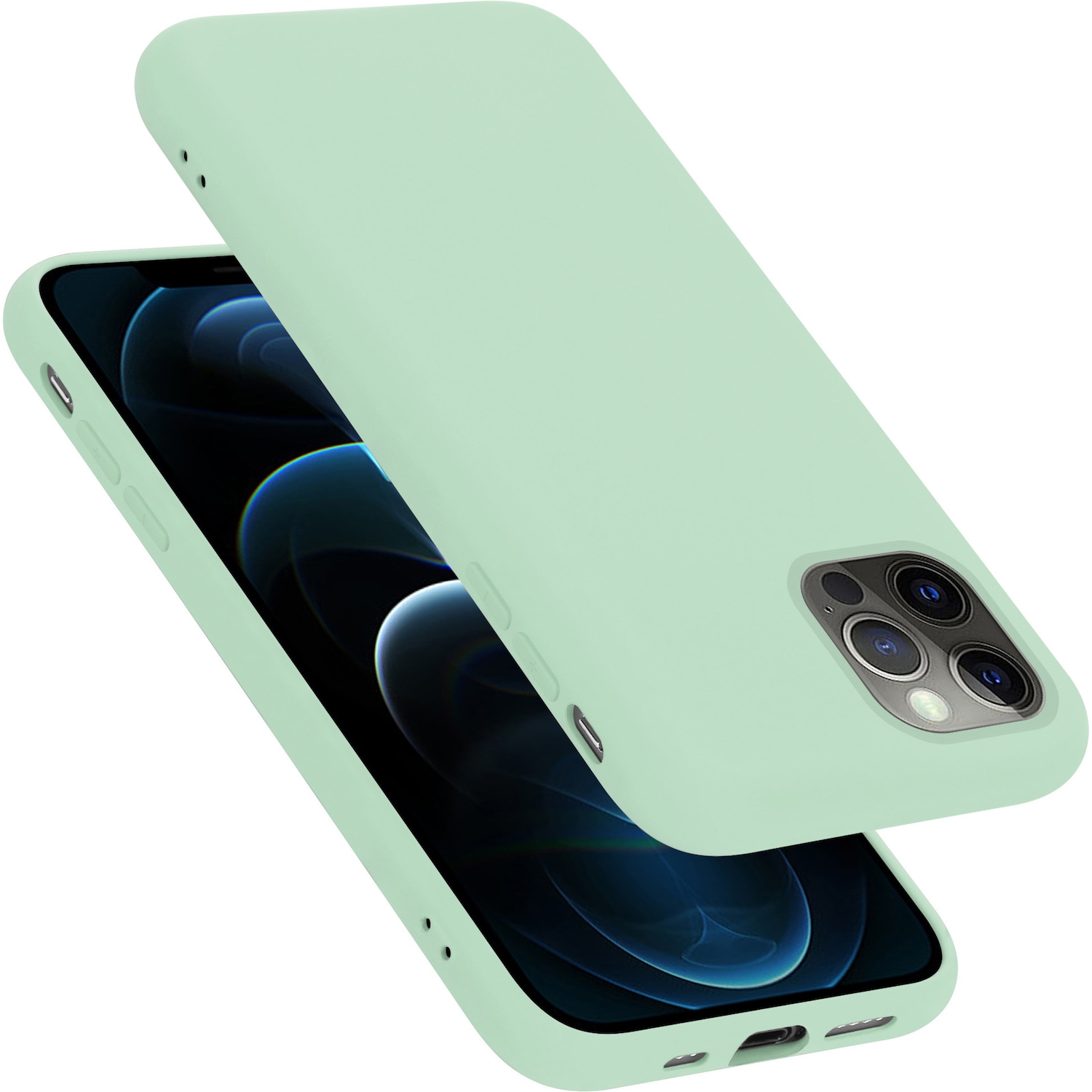 Cadorabo TPU Liquid Silicone Case Hülle (Apple iPhone 13 Pro), Smartphone Hülle, Grün