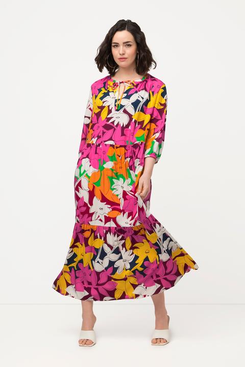 Produktbild Ulla Popken Kleid, Blüten, A-Linie, Tunika-Ausschnitt, 3/4-Arm (50, 52)