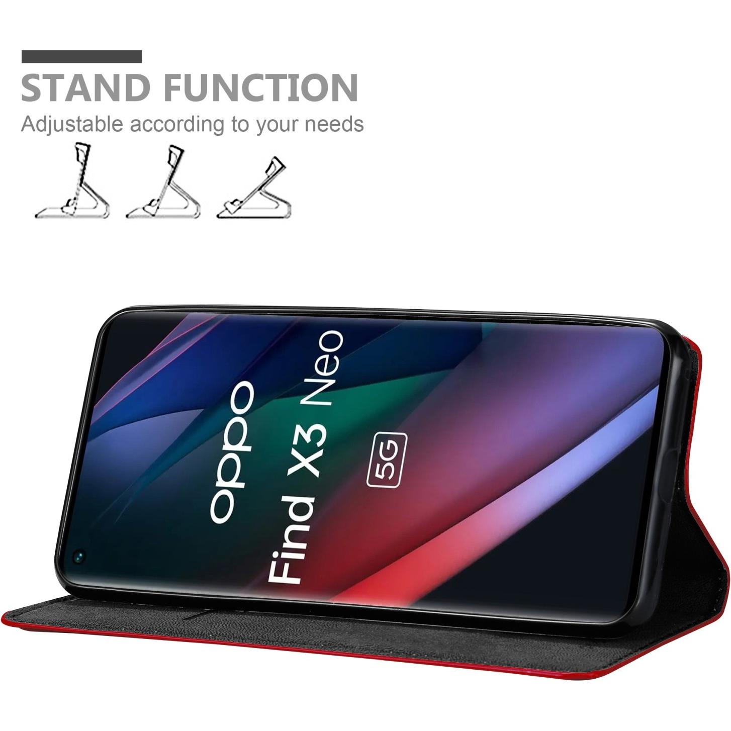 Thumbnail - Cadorabo Book Invis. Magnet Hülle (Oppo Find X3 Neo), Smartphone Hülle, Rot