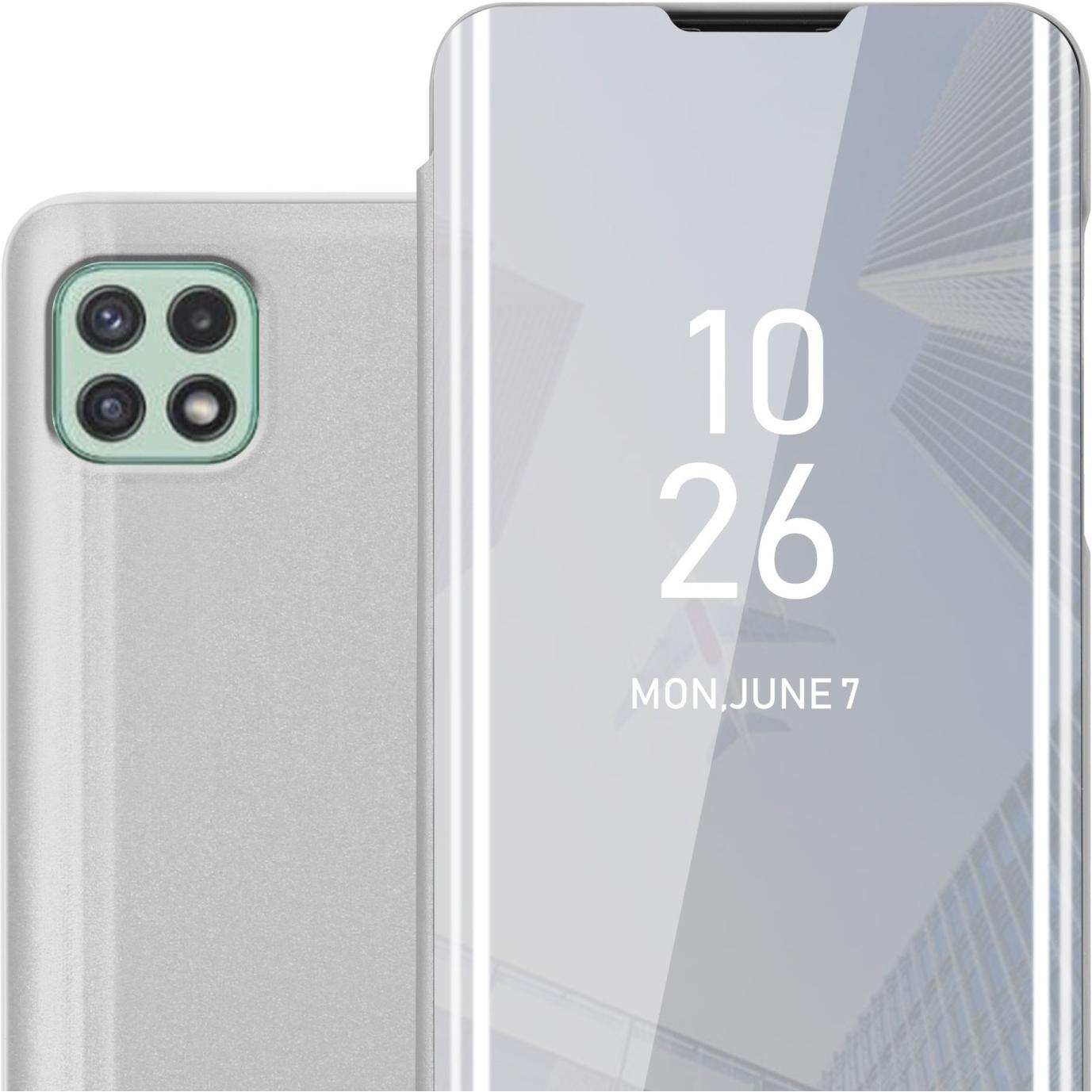 Cadorabo Smart View Spiegel Book Hülle (Samsung Galaxy A22 5G), Smartphone Hülle, Silber