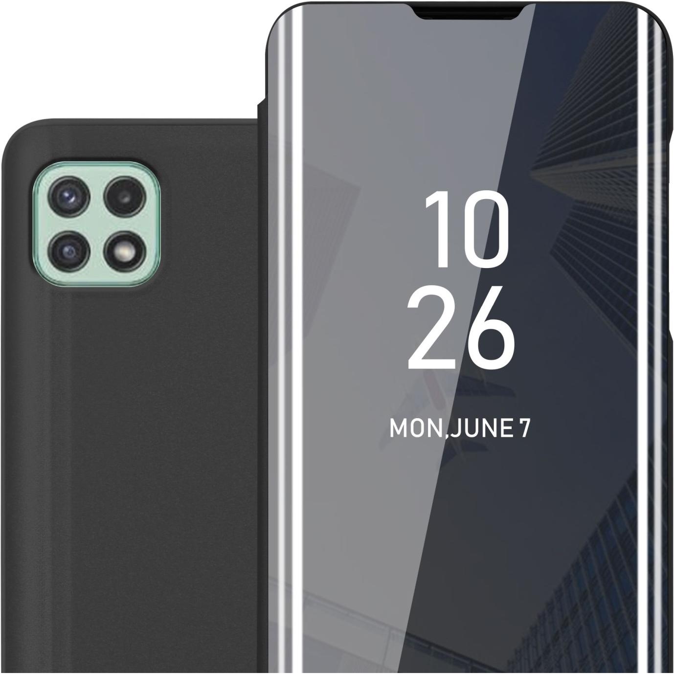 Cadorabo Smart View Spiegel Book Hülle (Samsung Galaxy A22 5G), Smartphone Hülle, Schwarz