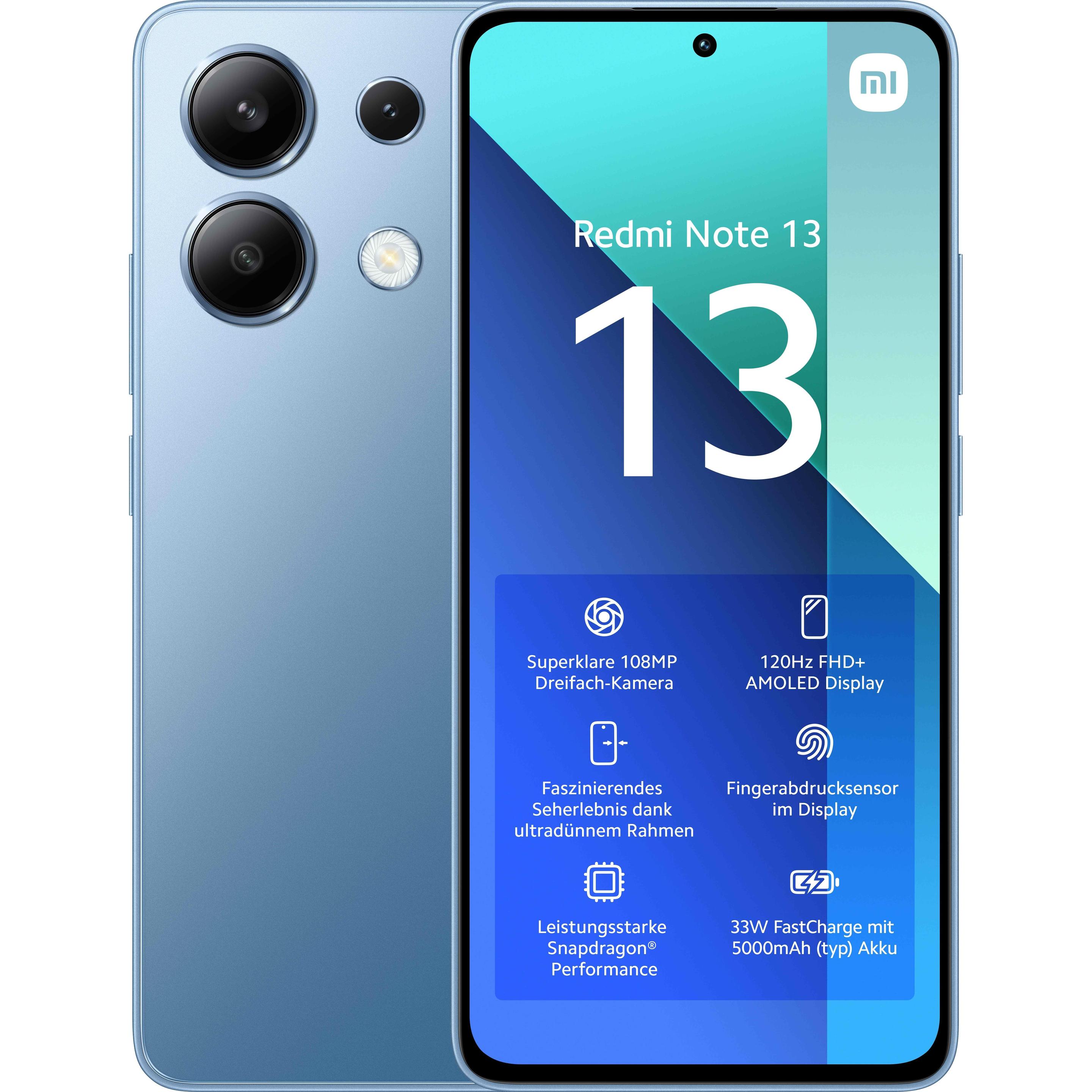 Xiaomi Redmi Note 13 (128 GB, Ice Blue, 6.67", Hybrid Dual SIM, 108 Mpx, 4G), Smartphone, Blau