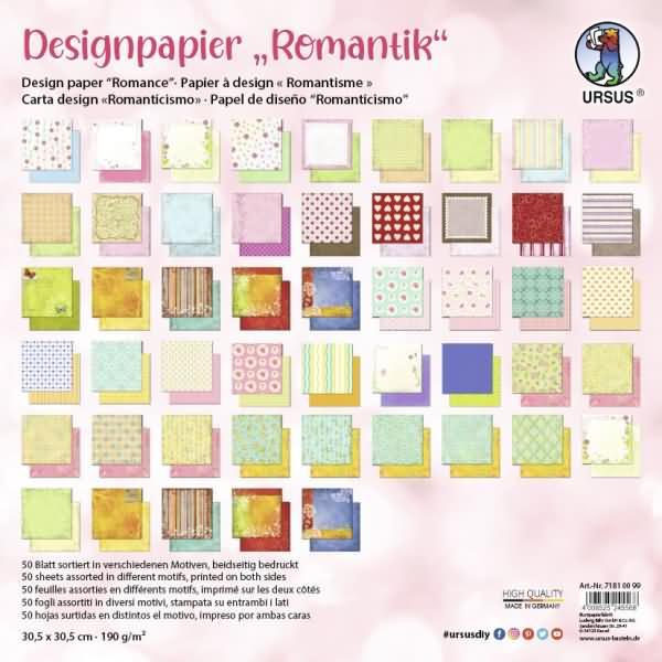 Ursus, Bastelpapier, Designpapier Romantik 190g/qm 30,5x30,5cm VE=50 Blatt (50 x)