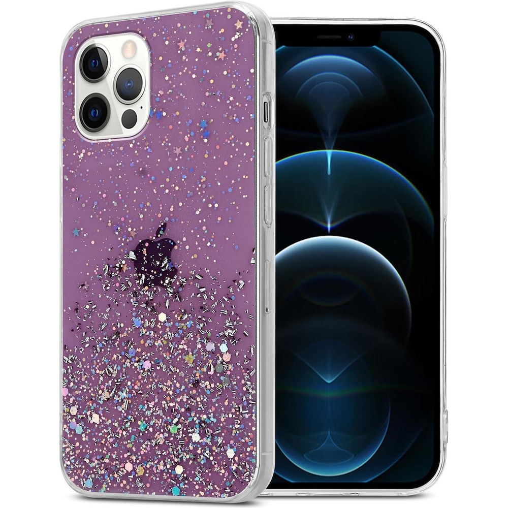 Cadorabo TPU Cover funkelnder Glitter (Apple iPhone 12, Realme 12 Pro+), Smartphone Hülle, Violett