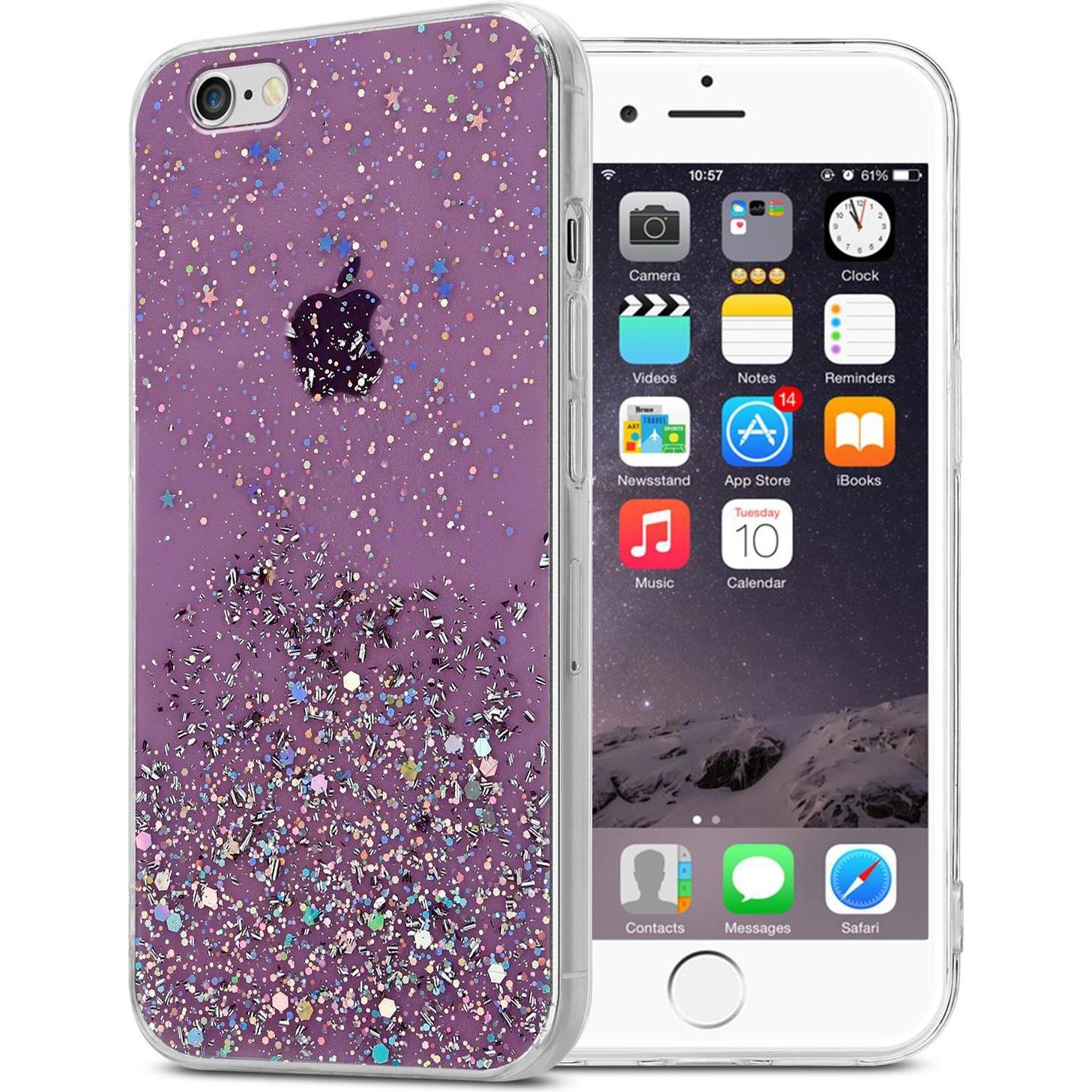 Cadorabo TPU Cover funkelnder Glitter (Apple iPhone 6 Plus), Smartphone Hülle, Violett