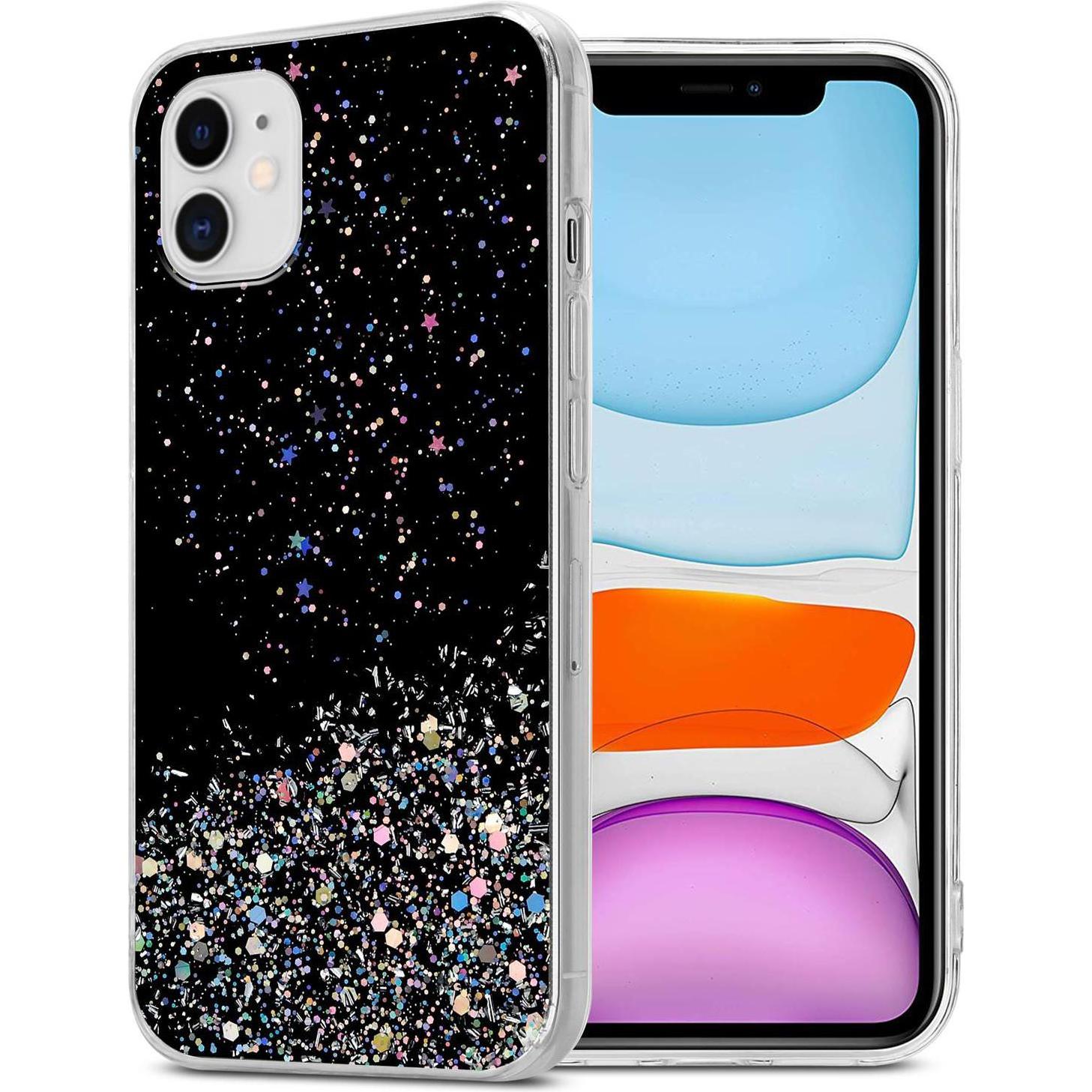 Cadorabo TPU Cover funkelnder Glitter (Apple iPhone 11 Pro Max), Smartphone Hülle, Schwarz