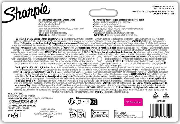 Actual product image Sharpie - Creative Marker Acrylic Paint Pens - Earth Tones - Bullet Tip - Assorted Colours - 5 C... (5x)