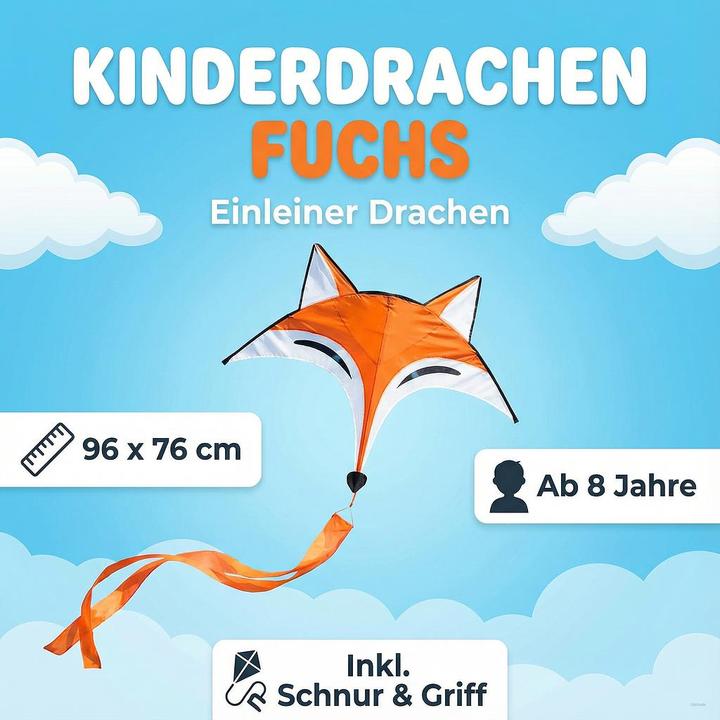 Actual product image Invento Kite Ecoline Fox Kite 96x76 cm, from 5 years, incl. handle with 25 m cord