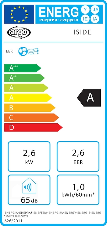 Label énergétique Argo Iside (30 m², 10000 BTU/h)