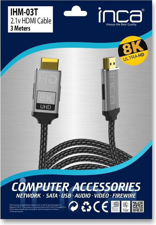 Productafbeelding Inca HDMI-kabel IHM-03T 2.1 Snelle verbindingskabel (3 m)