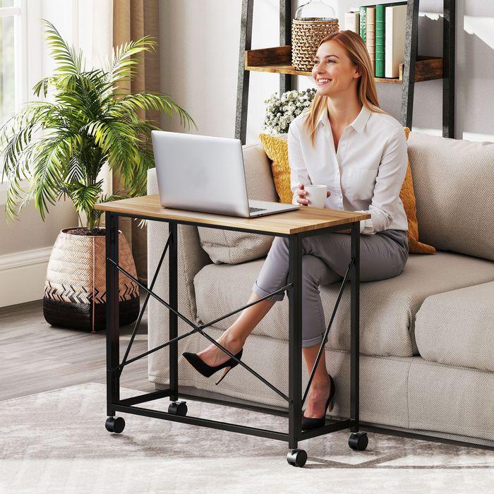 Produktbild Swisshandel24 Klappbarer Schreibtisch mit Rädern, platzsparend, Stahl, MDF, Eiche (80 x 40 x 75 cm)