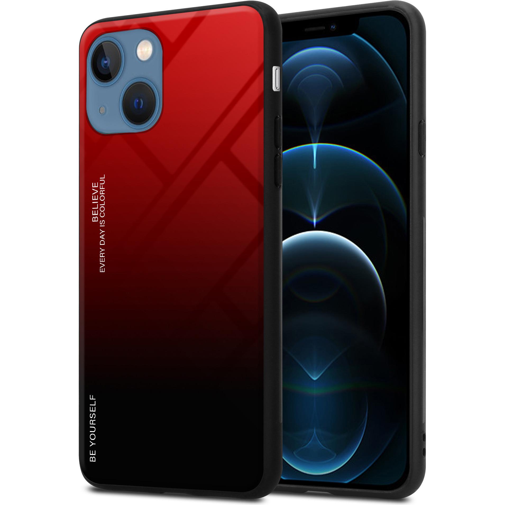 Cadorabo TPU 2 Farben Glas Hülle (Apple iPhone 13 mini), Smartphone Hülle, Schwarz