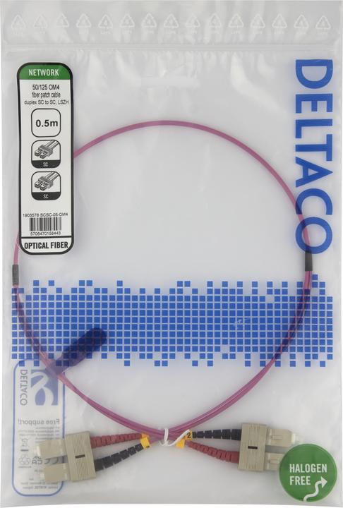 Actual product image Deltaco OM4 Fiber cable, SC - SC, duplex, multimode, 0,5m (0.50 m)