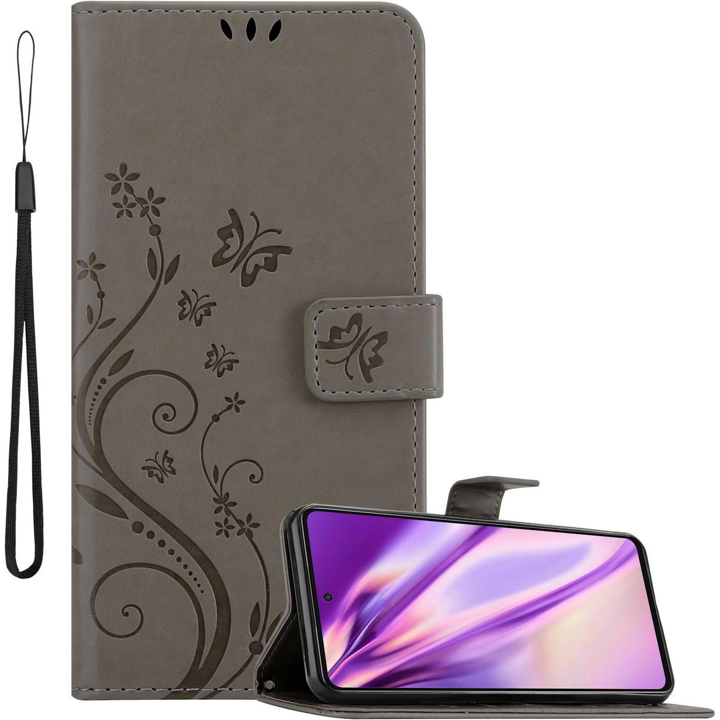 Cadorabo Flower Book Hülle (Samsung Galaxy A52, Samsung Galaxy A52 5G, Samsung Galaxy A52s 5G), Smartphone Hülle, Grau