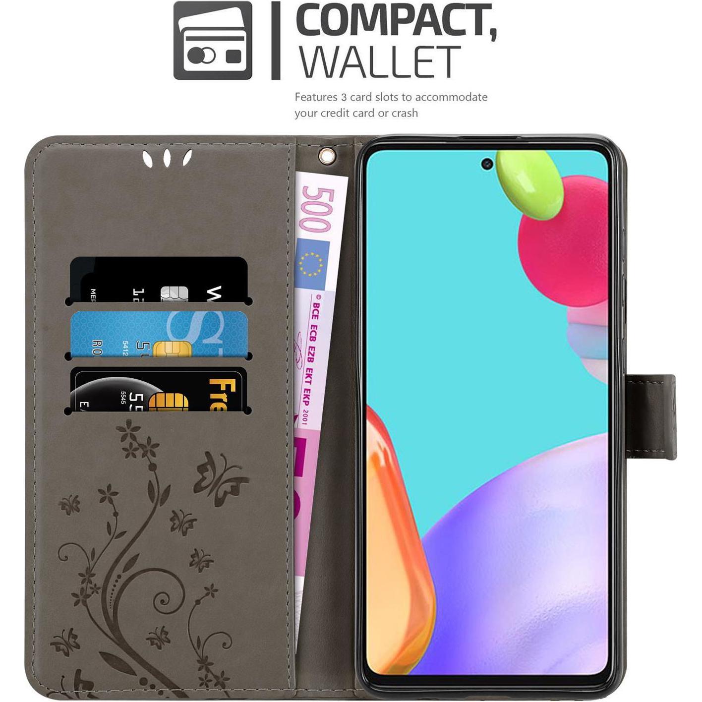 Thumbnail - Cadorabo Flower Book Hülle (Samsung Galaxy A52, Samsung Galaxy A52 5G, Samsung Galaxy A52s 5G), Smartphone Hülle, Grau