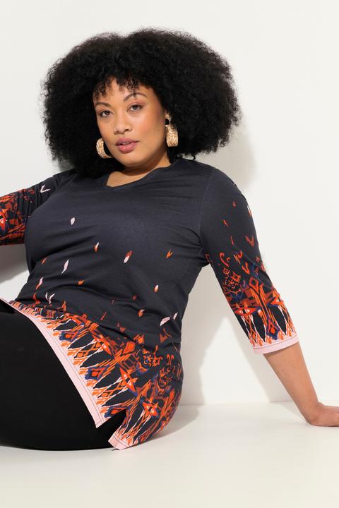 Image du produit Ulla Popken T-shirt long à imprimé, col V et manches 3/4 (58)