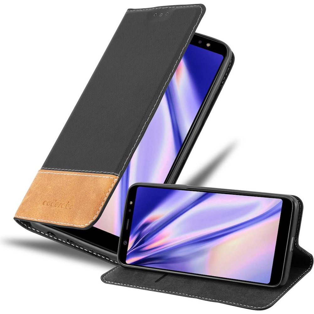 Cadorabo X-Wallet Kunstlederkombi Hülle (Galaxy A6+), Smartphone Hülle, Schwarz