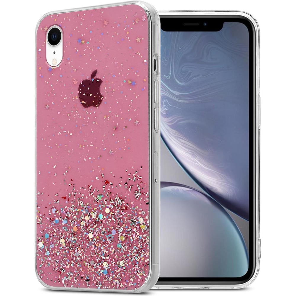 Cadorabo TPU Cover funkelnder Glitter (Apple iPhone XR), Smartphone Hülle, Rosa