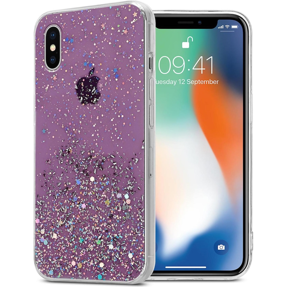 Cadorabo TPU Cover funkelnder Glitter (iPhone XS Max), Smartphone Hülle, Violett