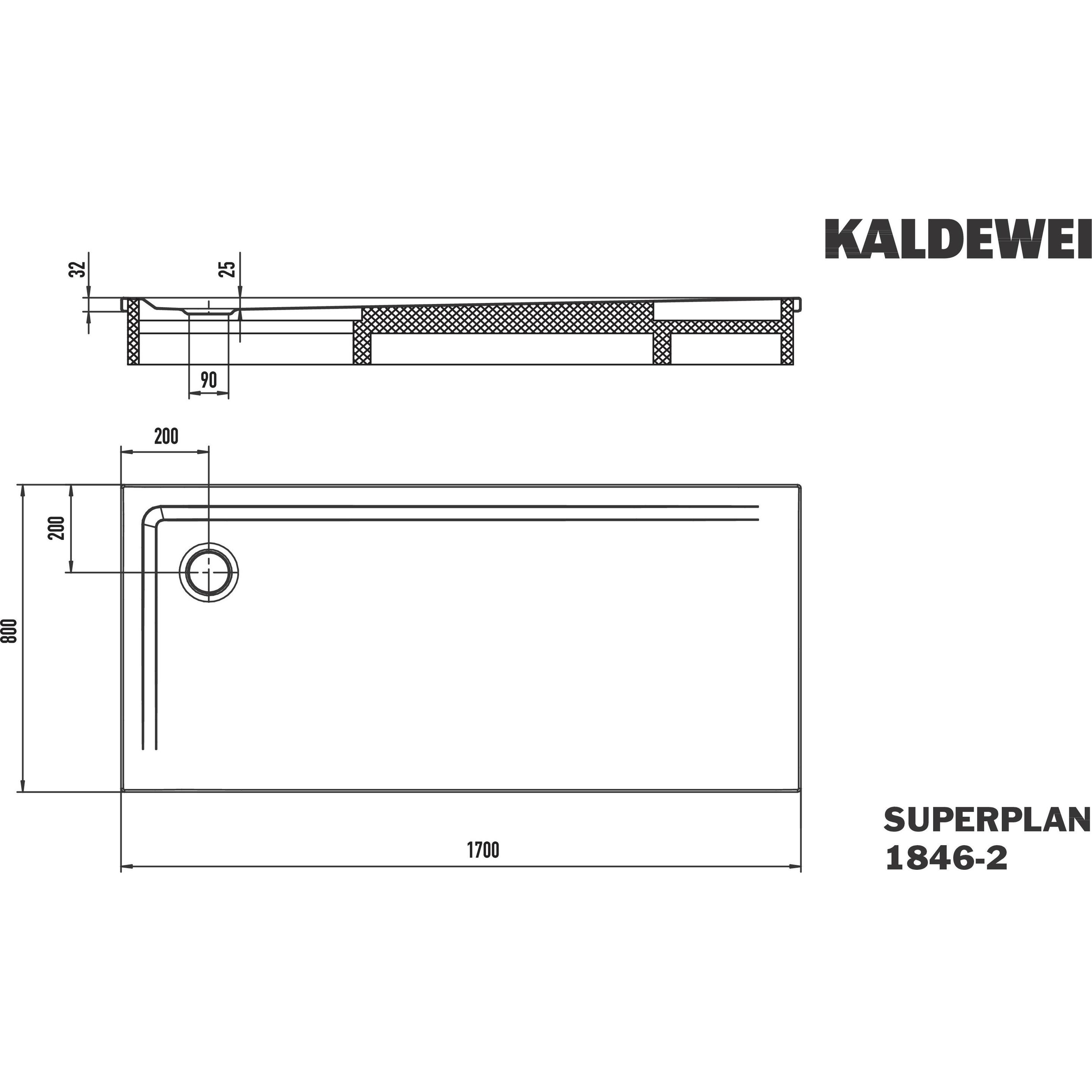 Kaldewei, Duschwanne, SUPERPLAN 1846-2, Duschwanne mit Wannenträger, 80x170cm