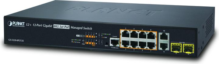 Produktbild Planet L2+ 8-Port 10/100/1000T 802.3at PoE + 2-Port 10/100/1000T + 2-Port 100/1000X SFP Managed Switch (8 Ports)
