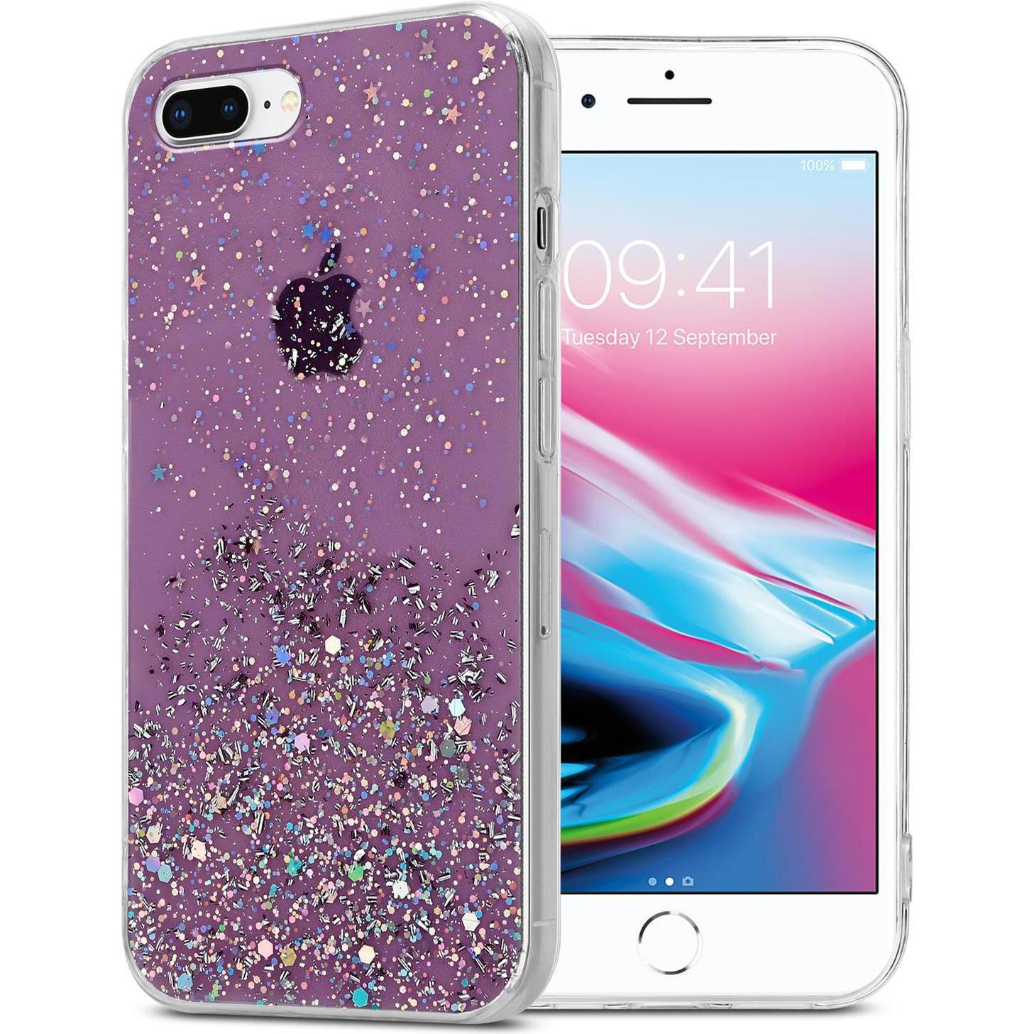 Cadorabo TPU Cover funkelnder Glitter (Apple iPhone 7 Plus), Smartphone Hülle, Violett