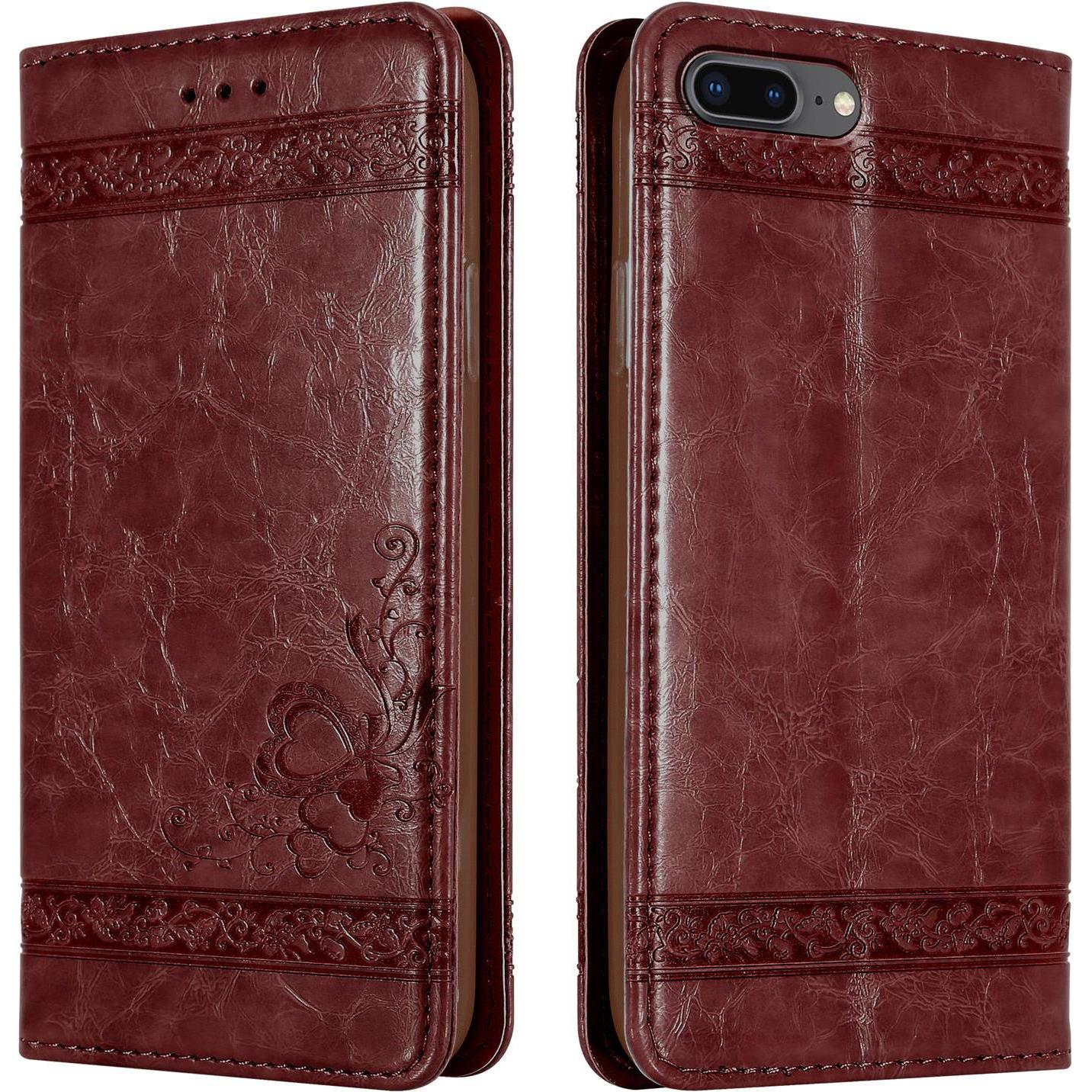 Cadorabo Book Hülle mit Ornamente (Apple iPhone 7 Plus), Smartphone Hülle, Rot