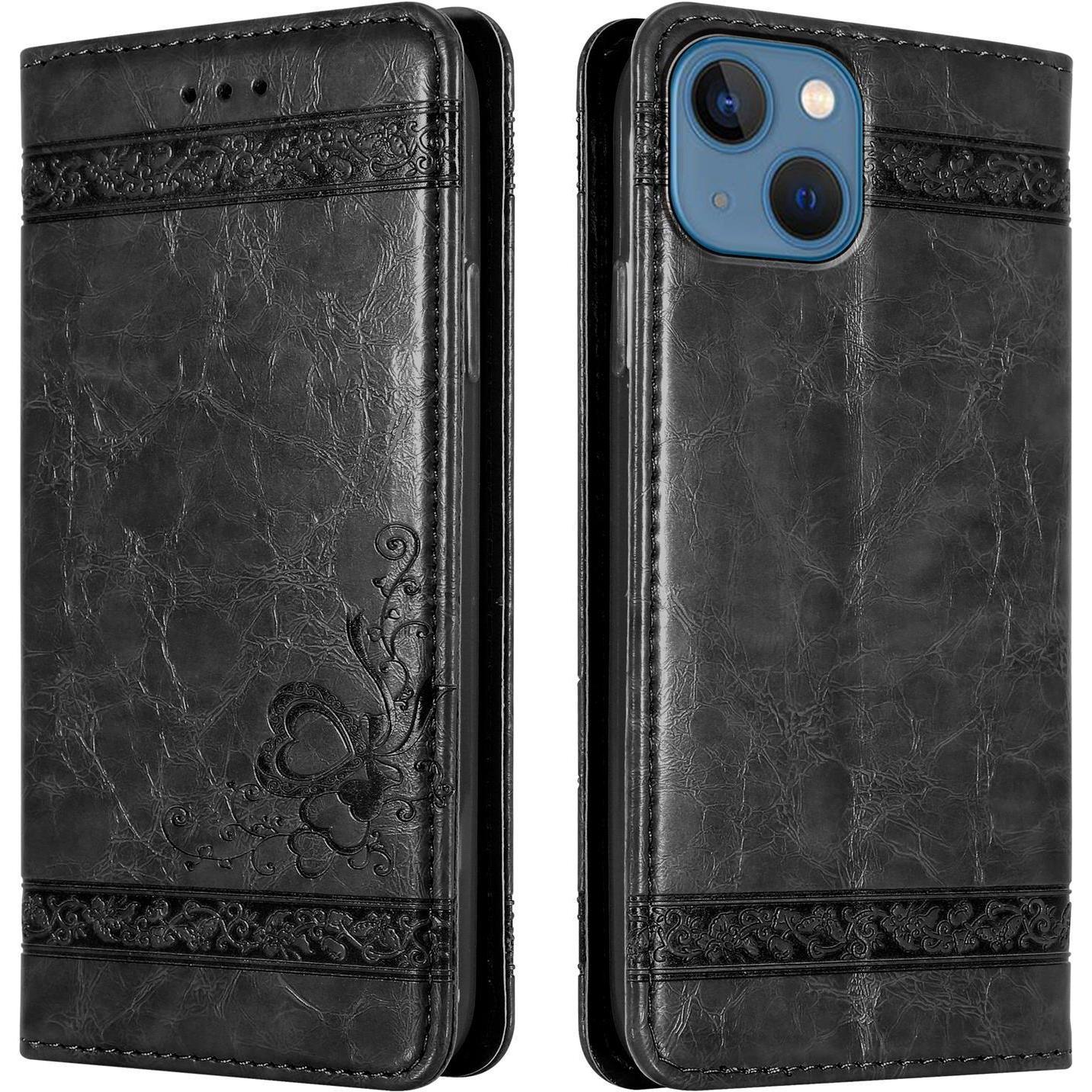 Cadorabo Book Hülle mit Ornamente (Apple iPhone 13 mini), Smartphone Hülle, Schwarz