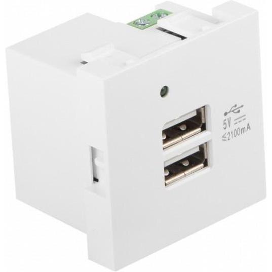 Thumbnail - Lanberg AC 45x45 socket 230V 5V 2xUSB 2.1A baltas (0.05 m), Netzwerkkabel