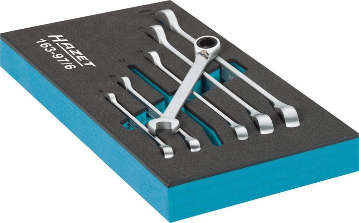 Produktbild HAZET Knarren Ring-Maulschlüssel Satz 163-97/6 ∙ Aussen Doppel-Sechskant-Tractionsprofil ∙ 8 ∙ 10 ∙ … (19 mm, 12 mm, 10  mm, 17 mm, 13 mm)