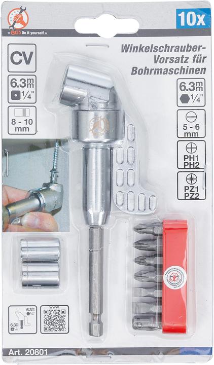Actual product image BGS Winkelschrauber-Vorsatz (6 mm, PH2, PZ2, PH1, PZ1, 5 mm)