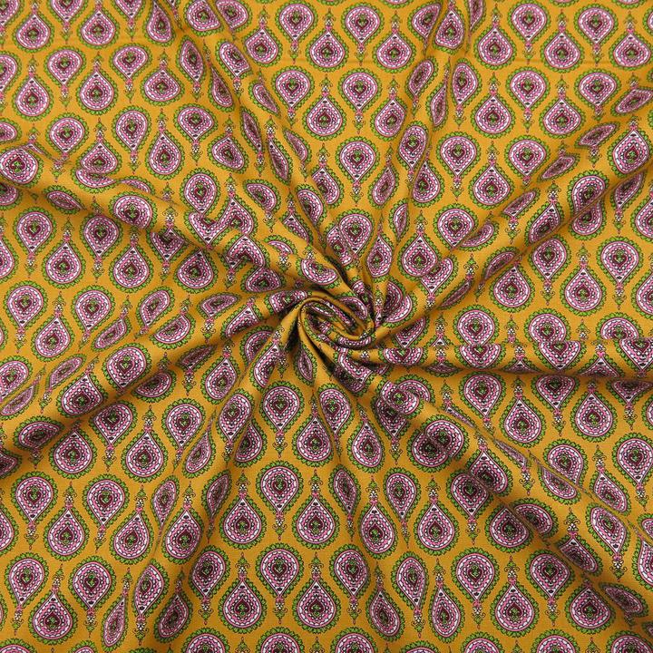 Actual product image Stoffrestposten Cotton - Oriental pattern mustard - Minimum quantity: 1 metre