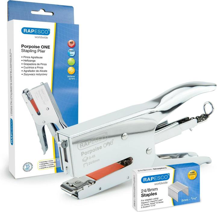 Immagine prodotto Rapesco Porpoise Heftzange ONE Bypass 45 Seiten, Chrom (45 lamelle)