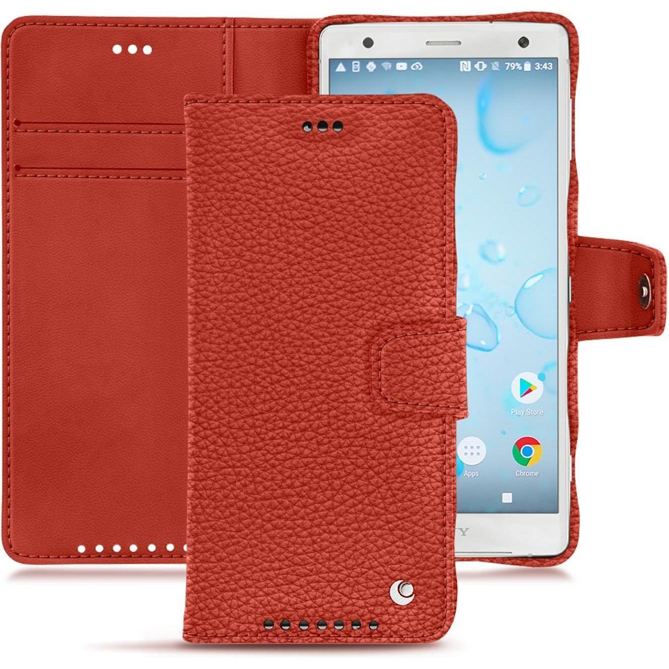 Noreve Lederschutzhülle Wallet (Sony Xperia XZ2), Smartphone Hülle, Orange