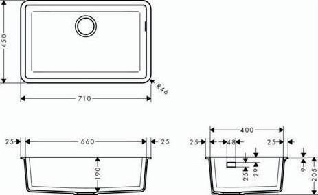 Productafbeelding hansgrohe 43432170 Onderbouwwastafel 660 (Onderbouw gootsteen, 45 cm, 71 cm)