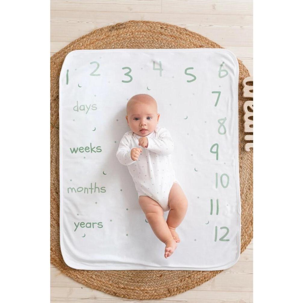 Thumbnail - Bubaba, Babydecke, Decke Mein erstes Jahr - grün und weiss