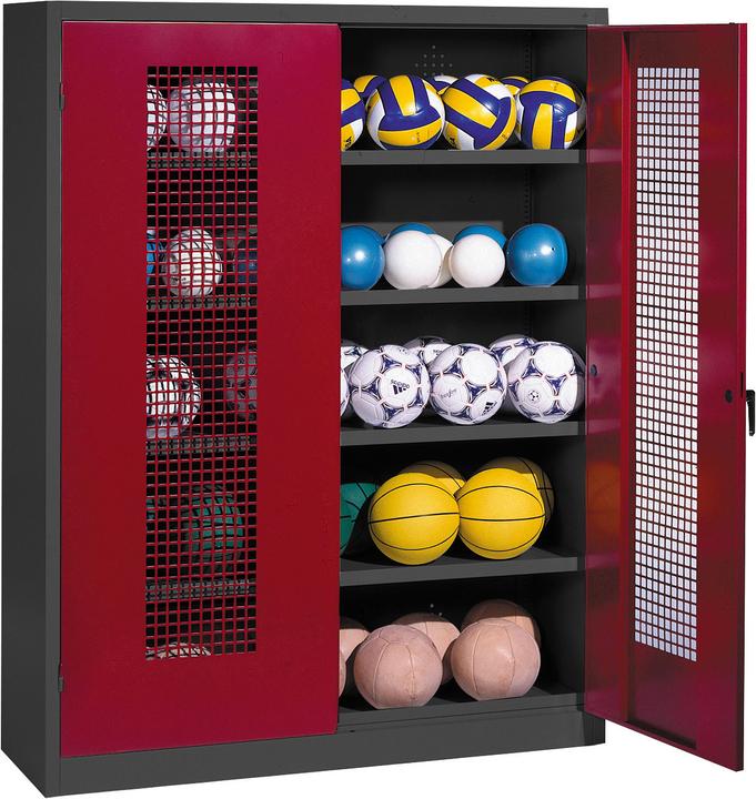 Image du produit C+P Armoire pour balles (hxlxp : 195x150x50 cm, avec portes battantes en tôle perforée, type 3)