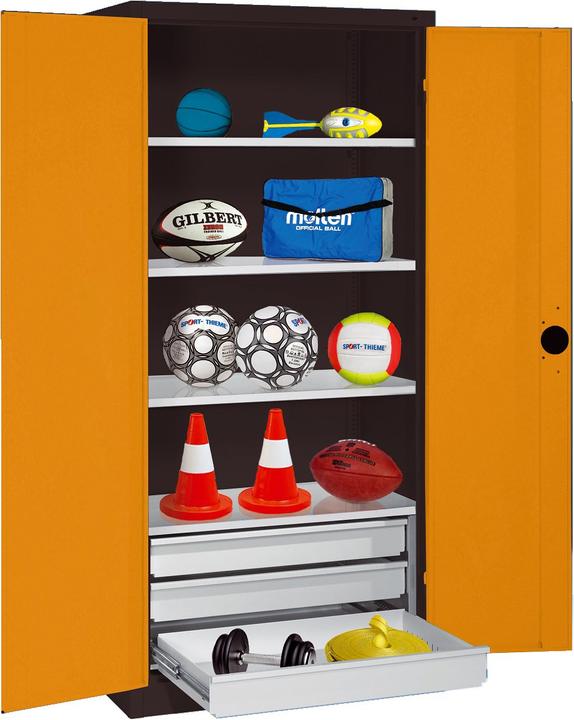 Image du produit C+P Armoire pour équipements sportifs avec tiroirs (hxlxp : 195x120x50 cm, avec portes battantes en