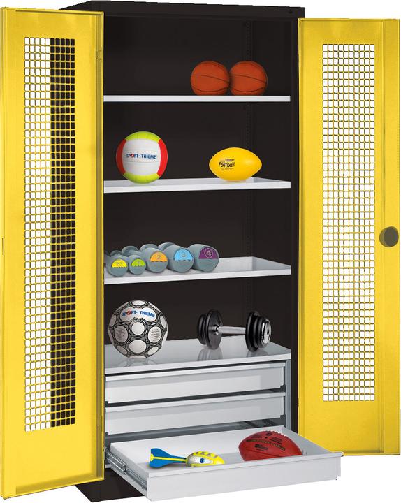 Actual product image C+P Sports equipment cabinet with drawers (HxWxD: 195x120x50 cm, with perforated hinged doors, type 4)