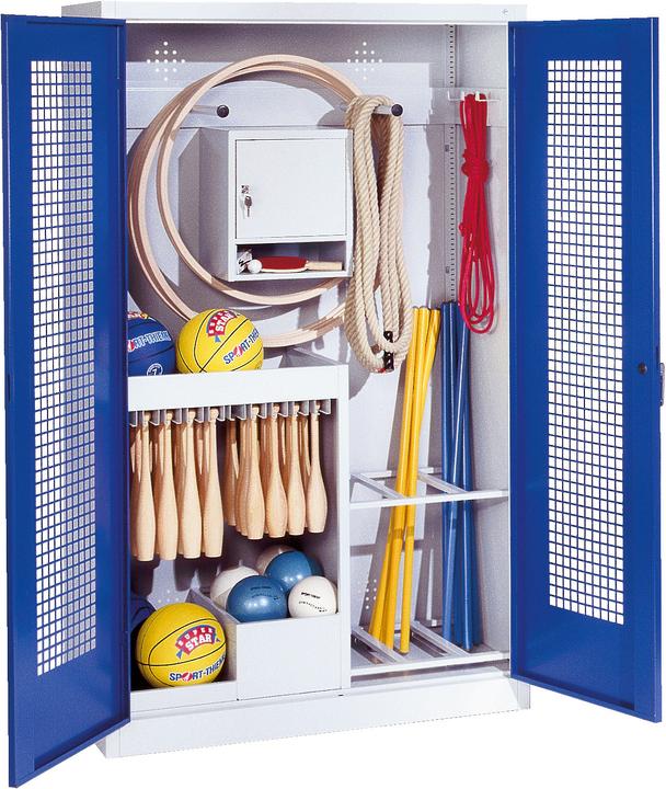 Image du produit C+P Armoire pour équipements sportifs (HxLxP : 195x120x50 cm, avec portes battantes en tôle perforée