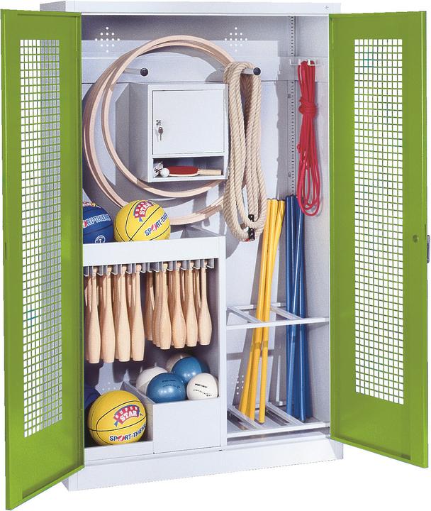 Image du produit C+P Armoire pour équipements sportifs (HxLxP : 195x120x50 cm, avec portes battantes en tôle perforée