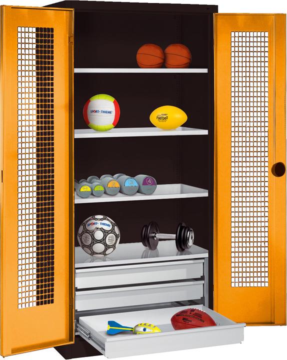 Produktbild C+P Sportgeräteschrank mit Schubladen (HxBxT: 195x120x50 cm, mit Lochblech-Flügeltüren, Typ 4)